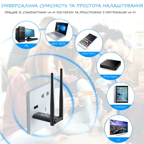 Wi-Fi репитер AND 5558 USB 2.4GHz, усилитель сигнала до 100 Мбит/с, 2 антенны, питание 5V, радиус 20 м, ретранслятор для роутера - фото 11