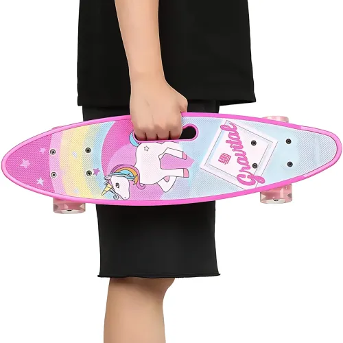 Скейтборд Penny Board 22 Aspink Єдиноріг рожевий з підсвіткою колес та ручкою, дитячий пінні борд до 80 кг, ABEC-7, пластик - фото 7