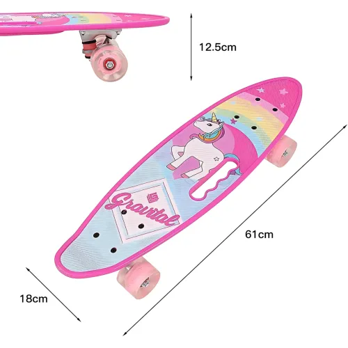 Скейтборд Penny Board 22 Aspink Єдиноріг рожевий з підсвіткою колес та ручкою, дитячий пінні борд до 80 кг, ABEC-7, пластик - фото 8