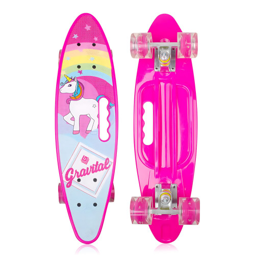 Скейтборд Penny Board 22 Aspink Единорог розовый со светящимися колесами и ручкой, детский пенни борд до 80 кг, ABEC-7, пластик - фото 5
