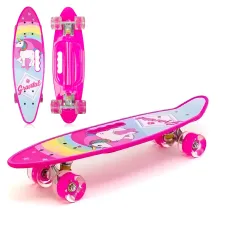 Скейтборд Penny Board 22 Aspink Єдиноріг рожевий з підсвіткою колес та ручкою, дитячий пінні борд до 80 кг, ABEC-7, пластик