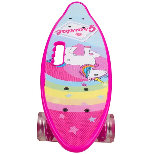 Скейтборд Penny Board 22 Aspink Єдиноріг рожевий з підсвіткою колес та ручкою, дитячий пінні борд до 80 кг, ABEC-7, пластик - фото 3