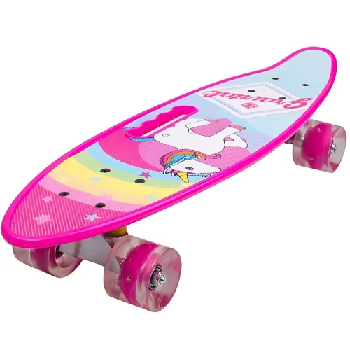 Скейтборд Penny Board 22 Aspink Єдиноріг рожевий з підсвіткою колес та ручкою, дитячий пінні борд до 80 кг, ABEC-7, пластик - фото 4