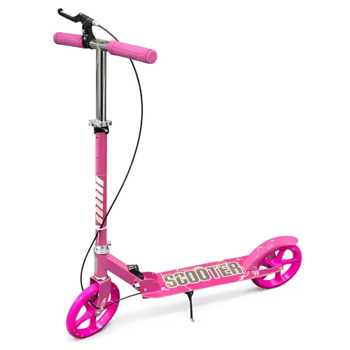 Самокат двоколісний міський Scooter 200 мм PU, складаний, з ручним і ножним гальмом, ABEC-7, до 90 кг, кермо 73-96 см Рожевий - фото 2