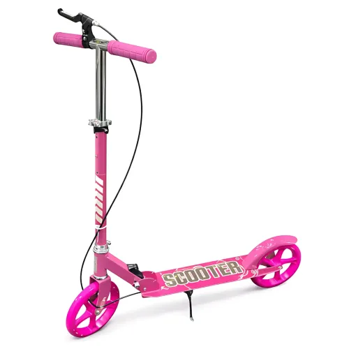 Самокат двоколісний міський Scooter 200 мм PU, складаний, з ручним і ножним гальмом, ABEC-7, до 90 кг, кермо 73-96 см Рожевий - фото 2