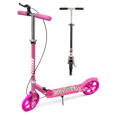 Самокат двоколісний міський Scooter 200 мм PU, складаний, з ручним і ножним гальмом, ABEC-7, до 90 кг, кермо 73-96 см Рожевий