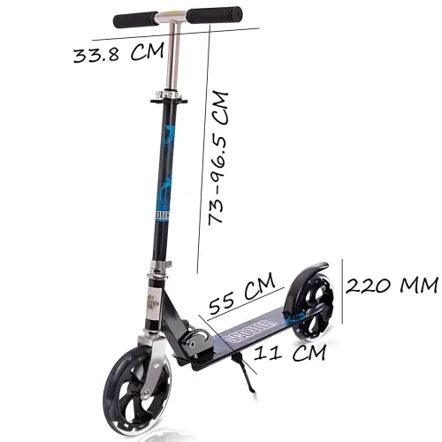 Самокат двоколісний міський Scooter 200 мм PU, складаний, з ручним і ножним гальмом, ABEC-7, до 90 кг, кермо 73-96 см Блакитний - фото 9