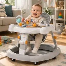 Детские ходунки 2в1 KAR74 складные, игровой центр, 8 уровней регулировки высоты, антиопрокидывание, музыкальная панель, серый