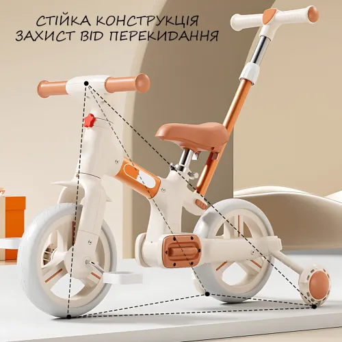 Дитячий велосипед-біговел 2в1 SCO22 з батьківською ручкою, трансформер, триколісний балансбайк, регульоване сидіння, 1-5 років Зел - фото 6