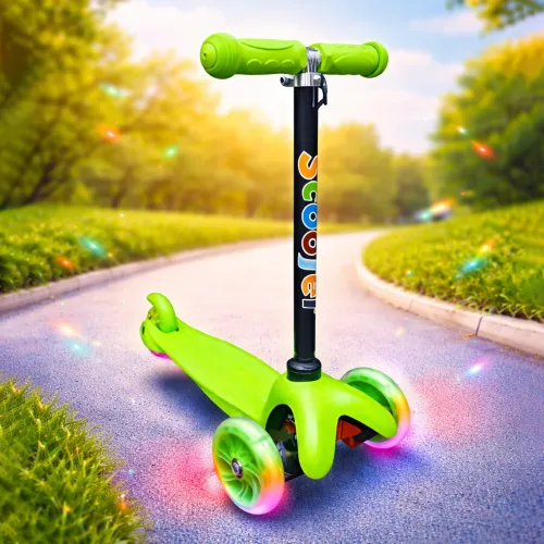 Дитячий триколісний самокат Best Scooter 905 зі світними колесами 110 мм, регульоване кермо, підшипники ABEC-7, до 40 кг Зелений