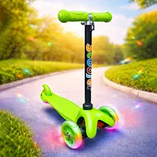 Детский трехколесный самокат Best Scooter 905 со светящимися колесами 110 мм, регулируемый руль, подшипники ABEC-7, до 40 кг Зеленый