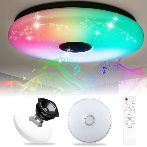 Светодиодная потолочная люстра RGB 38 см 60W с Bluetooth колонкой и пультом управления, LED светильник с цветной подсветкой