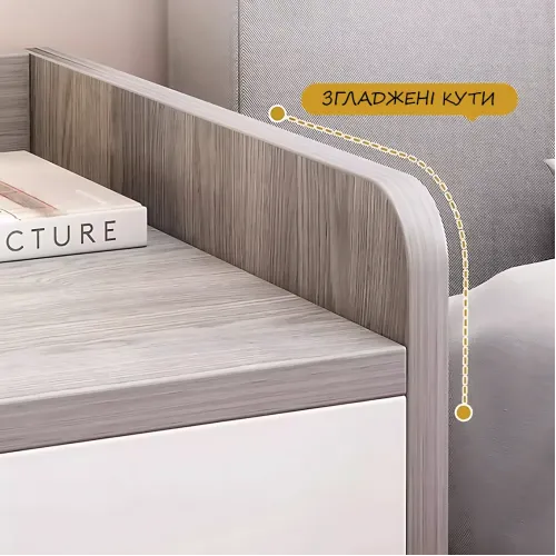 Приліжкова тумбочка STL-MD 76 з 2 ящиками 40×30×45 см, сіро-біла, приліжкова тумба для спальні з МДФ, компактна тумба - фото 7