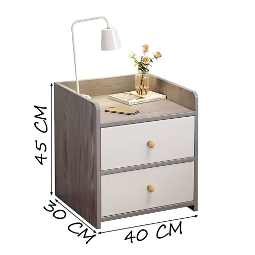 Приліжкова тумбочка STL-MD 76 з 2 ящиками 40×30×45 см, сіро-біла, приліжкова тумба для спальні з МДФ, компактна тумба - фото 8