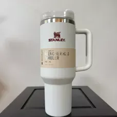 Термокружка-термос Stanley 1200 мл с ручкой и крышкой-поилкой с трубочкой, вакуумная термочашка из нержавеющей стали Белый