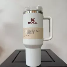 Термокухоль-термос Stanley 1200 мл із ручкою та кришкою-поїлкою з трубочкою, вакуумна термочашка з неіржавкої сталі Білий