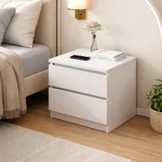 Тумбочка приліжкова STL-MD 78 біла 30×32×41 см, тумба для спальні з 2 шухлядами, компактна приліжкова тумба з ЛДСП