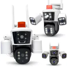 Уличная поворотная WiFi IP камера видеонаблюдения 12MP 3 линзы PTZ, автоотслеживание, 10× зум, ночное видение, датчик движения