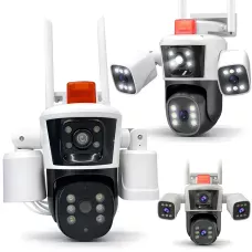 Вулична поворотна WiFi IP камера відеоспостереження 12MP 3 лінзи PTZ, автовідстеження, 10 × зум, нічне бачення, датчик руху
