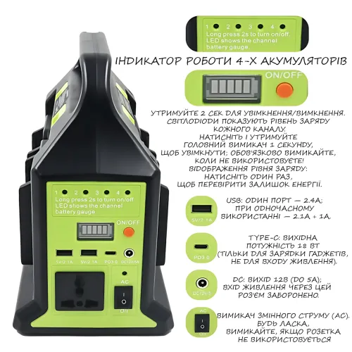 Інвертор напруги 300 W 12 V → 220 V UIN2 для акумуляторів LXT (1-4 шт.), перетворювач живлення з розеткою 220 В, USB-A, USB-C PD - фото 7
