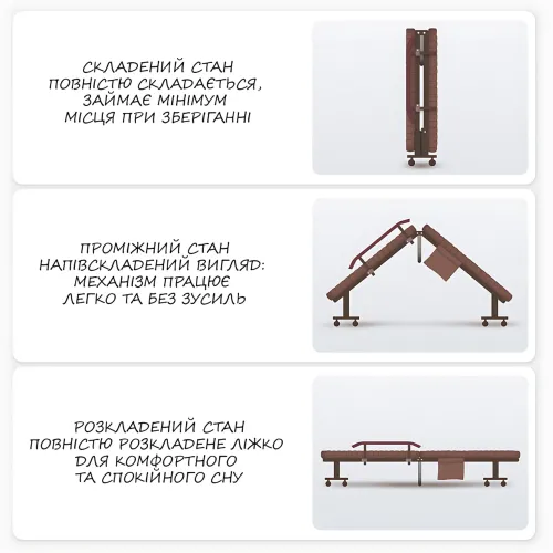 Складане ліжко NKD-06 з матрацом, металевий каркас, портативне розкладне ліжко-шезлонг до 200 кг, 190×80 см - фото 3