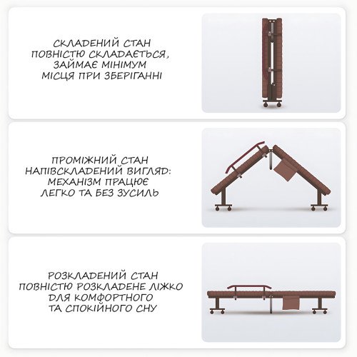 Складная кровать NKD-06 с матрасом, металлический каркас, портативная раскладная кровать-шезлонг до 200 кг, 190×80 см - фото 6