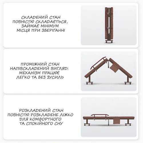 Складане ліжко NKD-06 з матрацом, металевий каркас, портативне розкладне ліжко-шезлонг до 200 кг, 190×80 см - фото 3