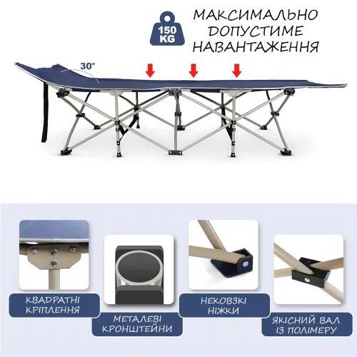 Раскладная кровать с ножками RK0-002, складная раскладушка с чехлом и мягким матрасом, до 150 кг, Oxford 600D, 190×71×35 см - фото 8