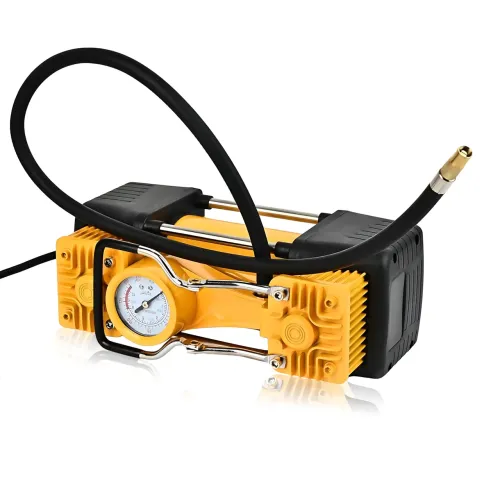 Автомобільний компресор двопоршневий 12 V YELLOW 2в1 у кейсі, 72 л/хв, від прикурювача, з манометром і набором інструментів - фото 2