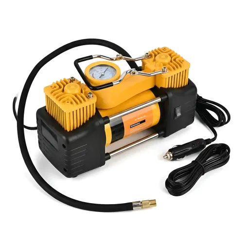 Автомобільний компресор двопоршневий 12 V YELLOW 2в1 у кейсі, 72 л/хв, від прикурювача, з манометром і набором інструментів - фото 3