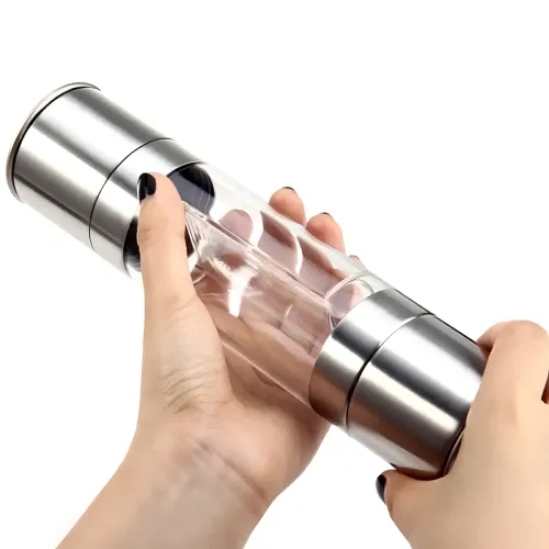 Подвійний млин для перцю та солі 2 в 1 Duo Grinder, механічний, регульований помел, акрил + неіржавка сталь, 150 мл - фото 4