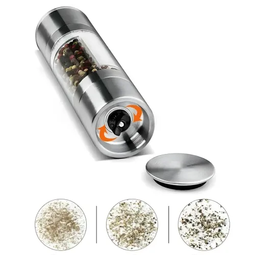 Подвійний млин для перцю та солі 2 в 1 Duo Grinder, механічний, регульований помел, акрил + неіржавка сталь, 150 мл - фото 5