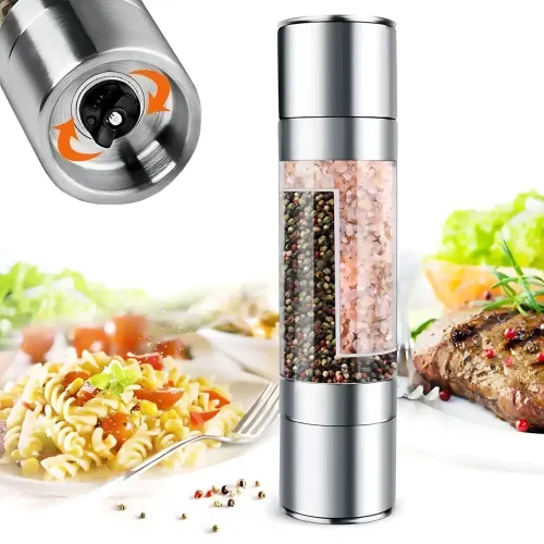 Подвійний млин для перцю та солі 2 в 1 Duo Grinder, механічний, регульований помел, акрил + неіржавка сталь, 150 мл - фото 3