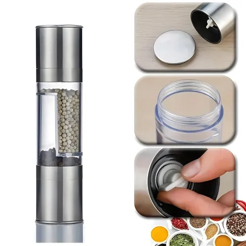 Подвійний млин для перцю та солі 2 в 1 Duo Grinder, механічний, регульований помел, акрил + неіржавка сталь, 150 мл - фото 7