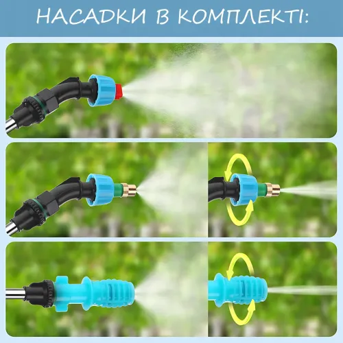 Обприскувач акумуляторний садовий 5 л, 1800 мА·год, USB, електричний, з насосом і насадками, тиск 0.2–0.4 МПа, до 3 м - фото 3