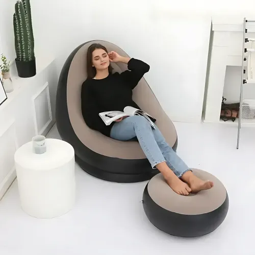 Надувне крісло велюрове з пуфом Inflatable Sofa AT-1591S, флоковане крісло-диван, до 100 кг, 100х100х73 см - фото 6