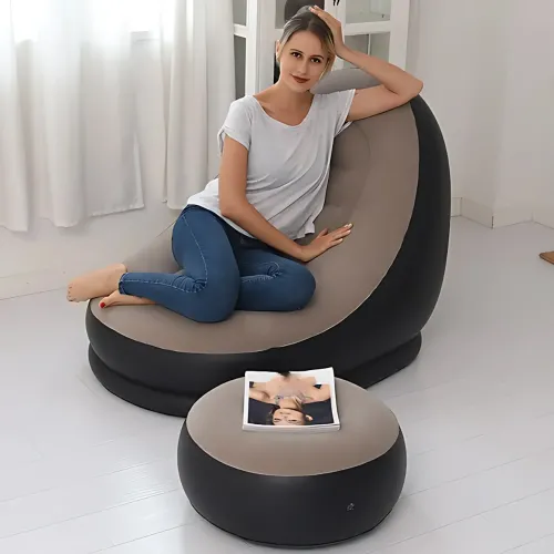 Надувне крісло велюрове з пуфом Inflatable Sofa AT-1591S, флоковане крісло-диван, до 100 кг, 100х100х73 см - фото 7