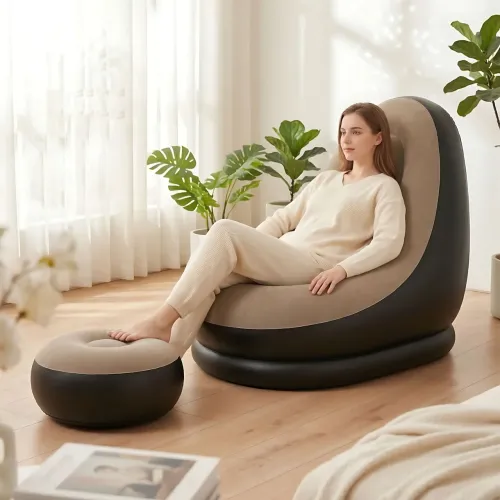 Надувне крісло велюрове з пуфом Inflatable Sofa AT-1591S, флоковане крісло-диван, до 100 кг, 100х100х73 см - фото 8