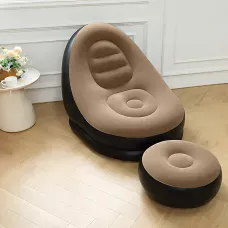 Надувне крісло велюрове з пуфом Inflatable Sofa AT-1591S, флоковане крісло-диван, до 100 кг, 100х100х73 см