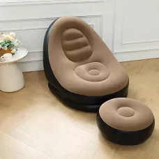 Надувне крісло велюрове з пуфом Inflatable Sofa AT-1591S, флоковане крісло-диван, до 100 кг, 100х100х73 см
