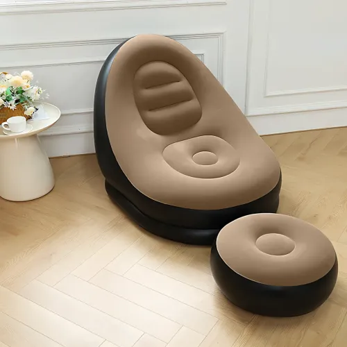 Надувне крісло велюрове з пуфом Inflatable Sofa AT-1591S, флоковане крісло-диван, до 100 кг, 100х100х73 см