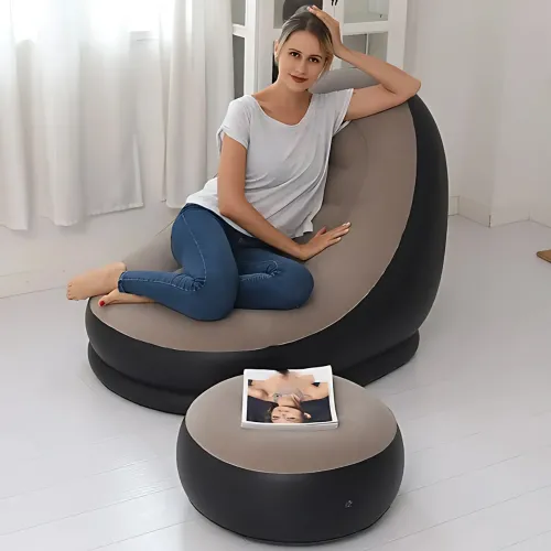 Надувне крісло велюрове з пуфом Inflatable Sofa AT-1591S, флоковане крісло-диван, до 100 кг, 100х100х73 см - фото 7