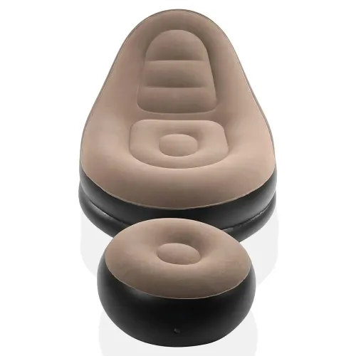 Надувне крісло велюрове з пуфом Inflatable Sofa AT-1591S, флоковане крісло-диван, до 100 кг, 100х100х73 см - фото 3
