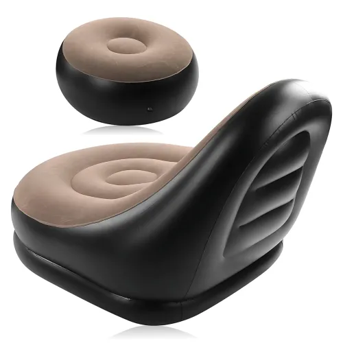Надувне крісло велюрове з пуфом Inflatable Sofa AT-1591S, флоковане крісло-диван, до 100 кг, 100х100х73 см - фото 2