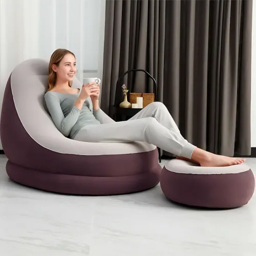 Надувне велюрове крісло з пуфиком Inflatable Sofa AT-2591S бордове, флоковане крісло-диван до 100 кг, 116х98х83 см - фото 6