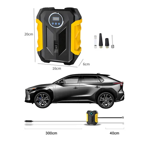 Автомобильный воздушный компрессор 12V, модель 3, 150 PSI, цифровой манометр, автоотключение, LED фонарь, 35 л/мин, насадки - фото 14