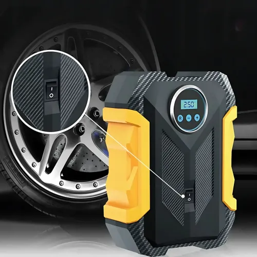 Автомобильный воздушный компрессор 12V, модель 3, 150 PSI, цифровой манометр, автоотключение, LED фонарь, 35 л/мин, насадки - фото 18
