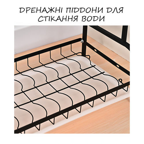 Сушилка для посуды двухъярусная Model4 на 18 тарелок из нержавеющей стали с поддонами, органайзером для приборов и доски - фото 9