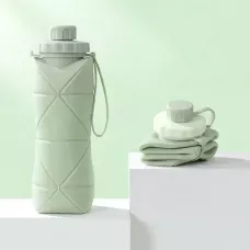Складана силіконова пляшка для води з герметичною кришкою та петлею, спортивна фляга, 600 мл