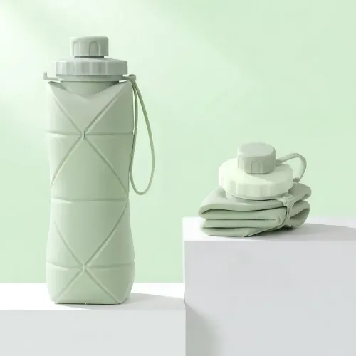 Складная силиконовая бутылка для воды с герметичной крышкой и петлей, спортивная фляга, 600 мл